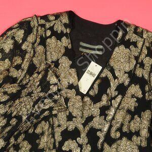 Anthropologie Tunic Dress Womens S Black Golf Floral Metallic New